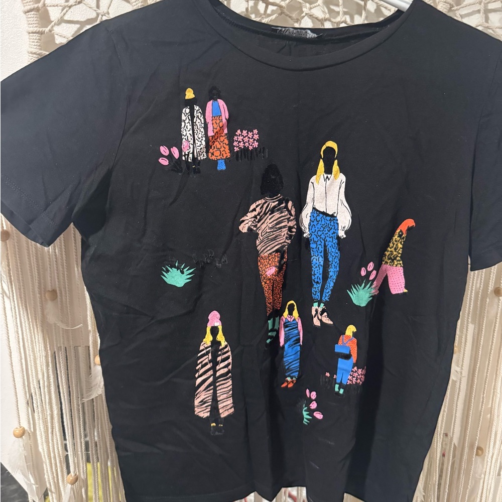 Zara Black Graphic Short Sleeve Tee